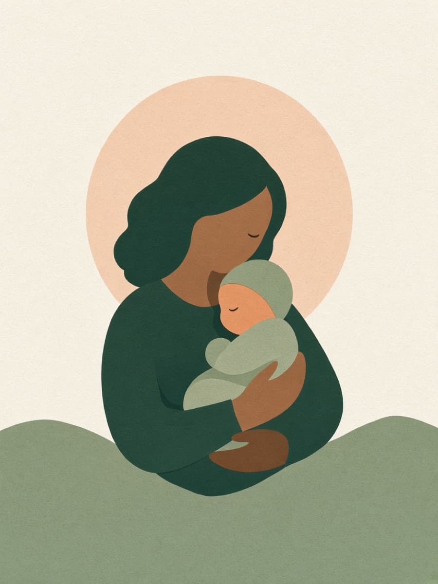 Illustration of a parent holding a sleeping newborn